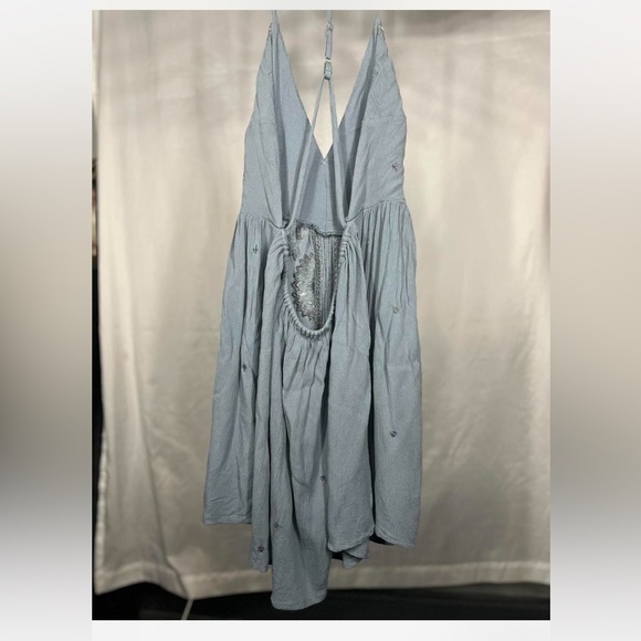 Free People Blue Halter Dress with White Embroidery S - Picture 6 of 7